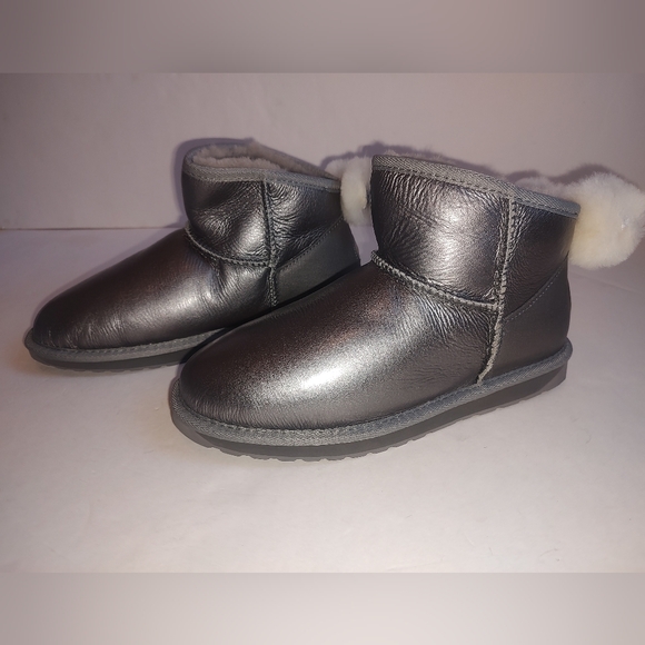 Emu Australia Rigel Glossy Leather Dark Silver Grey Boots Micro Bow Shoes 8 - Picture 3 of 16